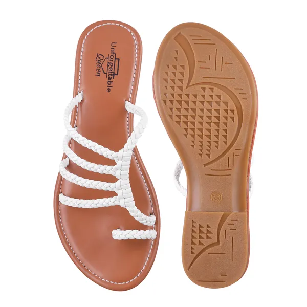 Brown_And_White_Softy_Napa_Braided_Flat_Sandals_For_Women