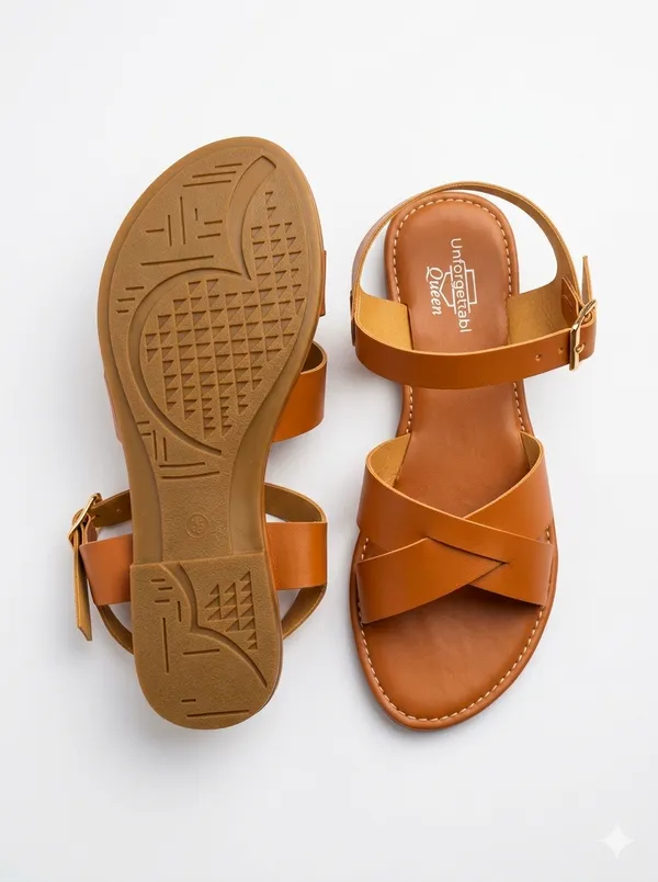 Brown_Synthetic_Leather_Strappy_Flat_Sandals_For_Women