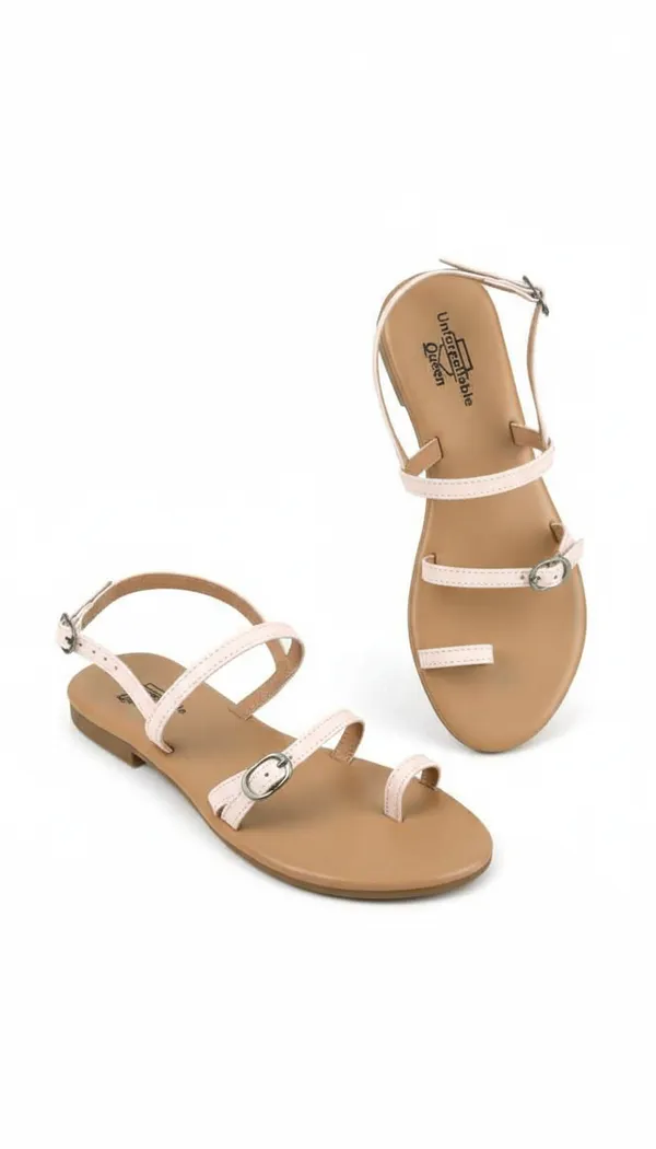 Beige_Synthetic_Leather_Strappy_Flat_Sandals_For_Women