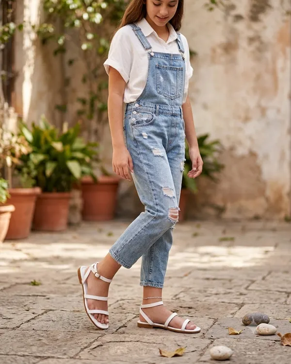 White_Canvas_Ankle_Strap_Flat_Sandals_For_Women