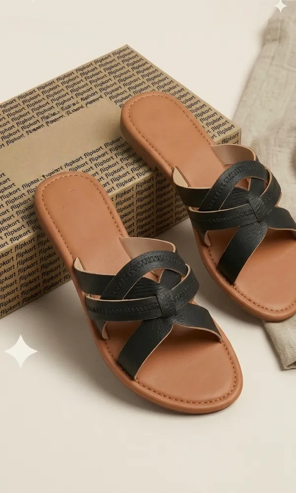 Brown_And_Black_Synthetic_Leather_Cross_Strap_Flat_Sandals_For_Women