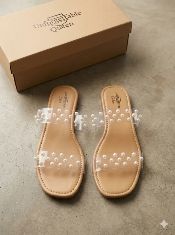 Beige_Transparent_Pearl_Embellished_Flat_Sandals_For_Women