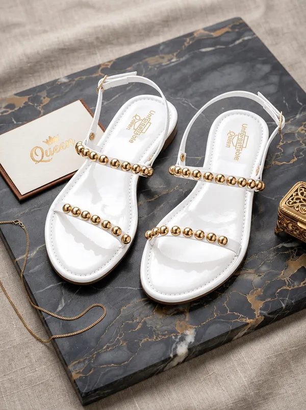 White_gold_baton_Flat_Sandals_For_Women