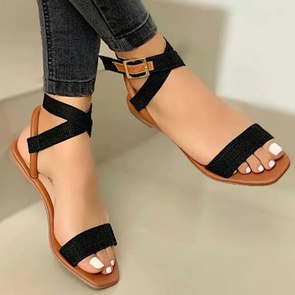 Brown_And_Black_Velvet_Strappy_Flat_Sandals_For_Women