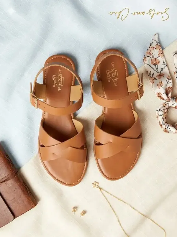 Brown_Synthetic_Leather_Strappy_Flat_Sandals_For_Women