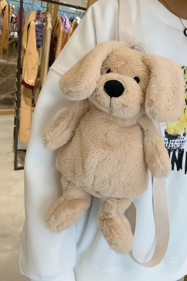 Cute_Dog_Furry_Plush_Backpack_Bag_Beige