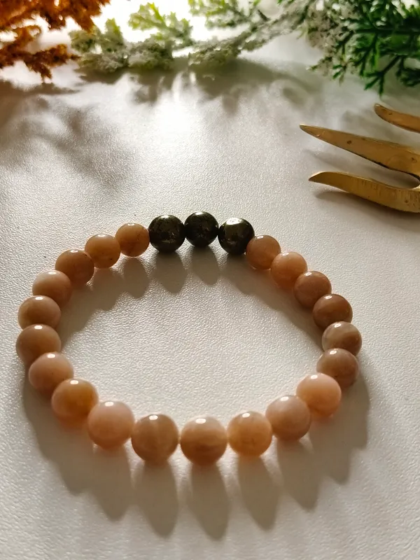 Peach_Black_Crystal_Beaded_Bracelet_For_Unisex