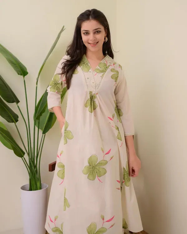 Ivory_Green_Floral_Cotton_A_Line_Kurta_Palazzo_Set_For_Women