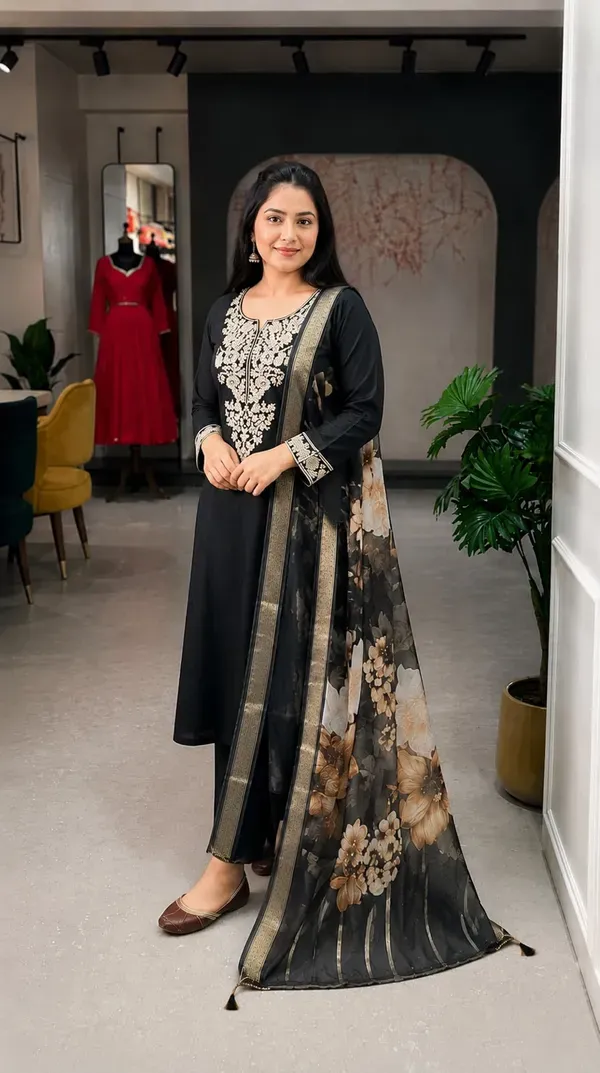 Jaipur_Libas_Black_Embroidered_Straight_Fit_Suit_Set_With_Floral_Organza_Du_More