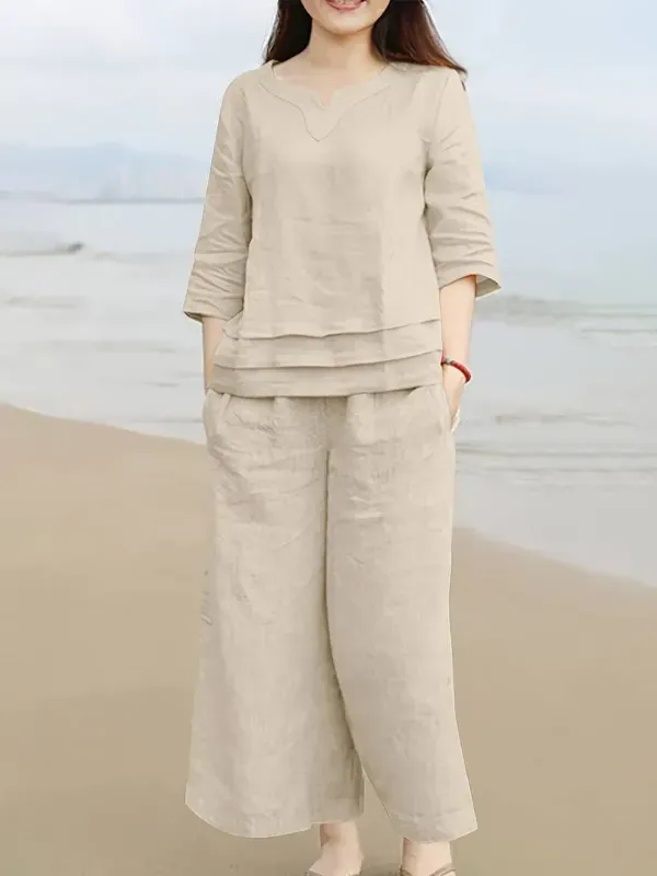 Beige_Cotton_Casual_Loose_Solid_Tracksuit_Outfits_For_Women