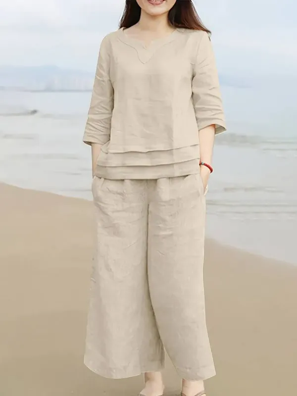 Beige_Cotton_Casual_Loose_Solid_Tracksuit_Outfits_For_Women