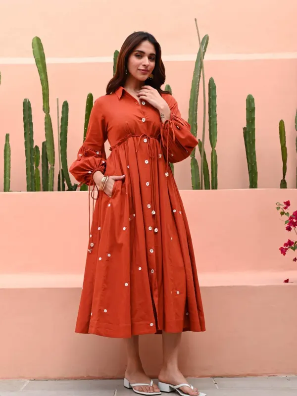 Rust_Orange_Mirror_Work_Cotton_Dress