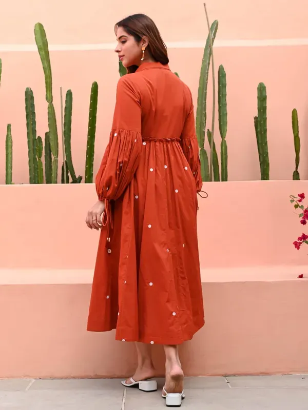 Rust_Orange_Mirror_Work_Cotton_Dress