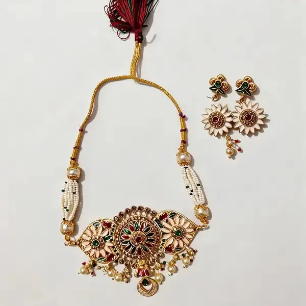 Golden_Metal_Kundan_Red_Green_Stone_Bridal_Necklace_Earring_Set_For_Women