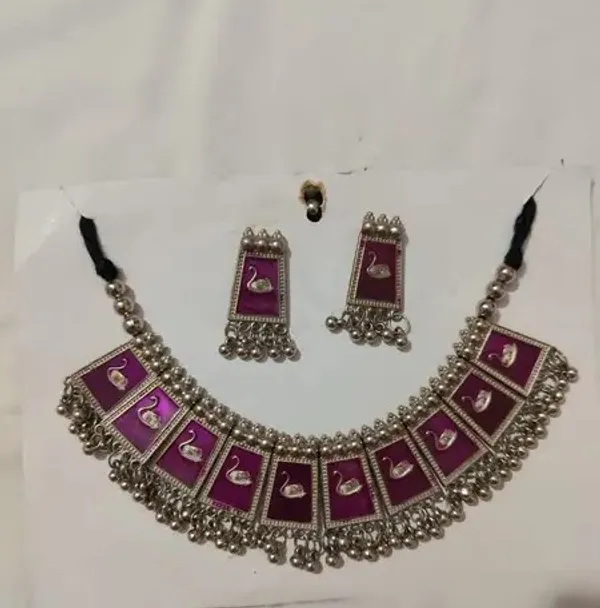 Oronge_Silver_Tone_Metal_Traditional_Necklace_And_Earring_Set_For_Women