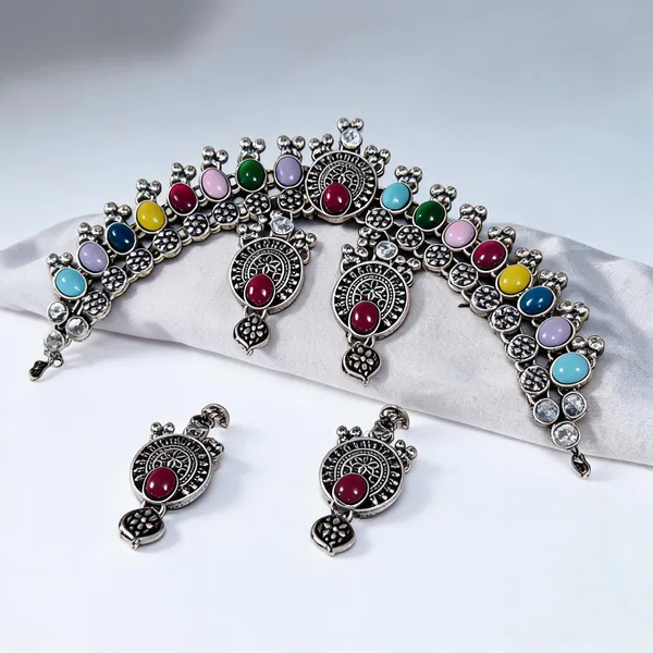 Multicolour_Metal_Oxidized_Necklace_And_Earring_Set_For_Women
