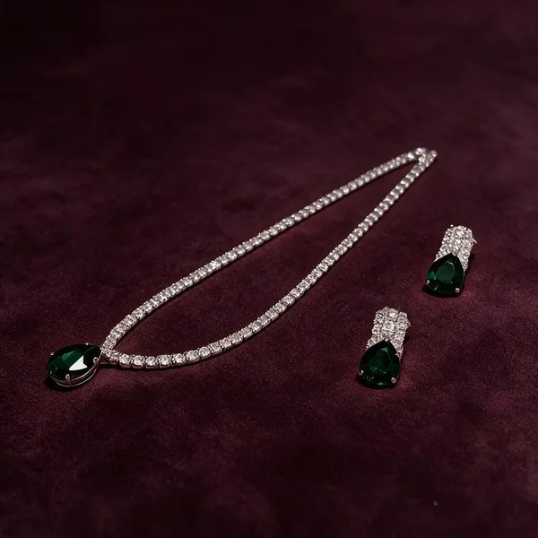 Green_Silver_Metal_Rhinestone_Necklace_And_Earring_Set_For_Women