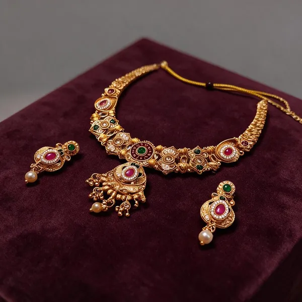 Gold_Tone_Metal_Kundan_Style_Bridal_Necklace_And_Earring_Set_For_Women