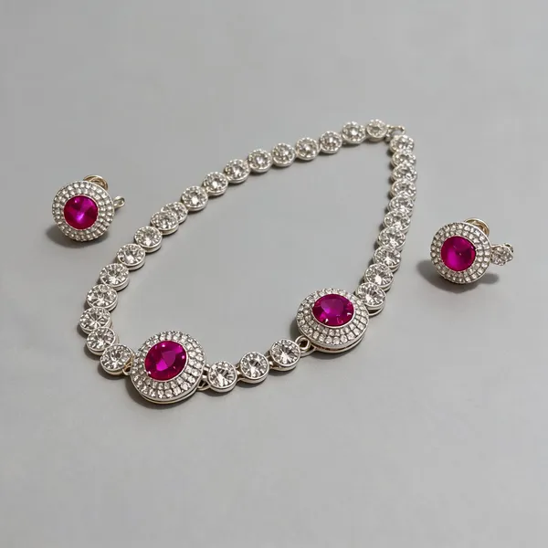 Silver_Pink_Metal_Stone_Studded_Necklace_Earring_Set_For_Women