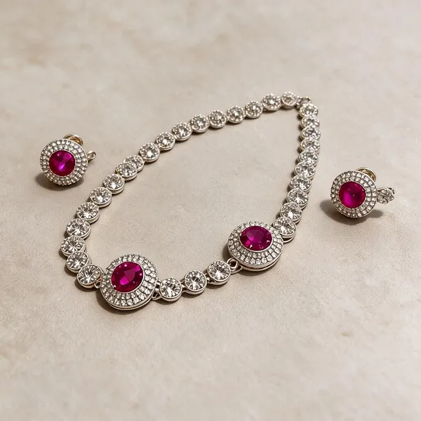 Silver_Pink_Metal_Stone_Studded_Necklace_Earring_Set_For_Women