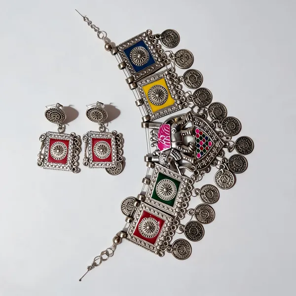 Silver_Metal_Multicolour_Coin_Charm_Tribal_Necklace_For_Women