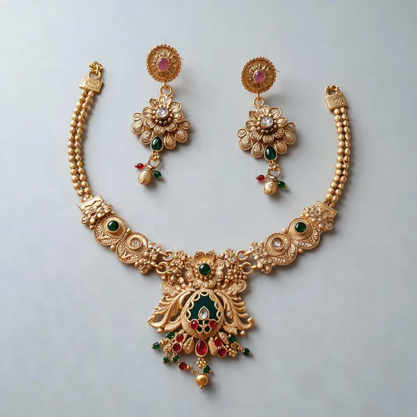 Gold-Tone_Floral_Stone_Necklace_Earring_Set_For_Women