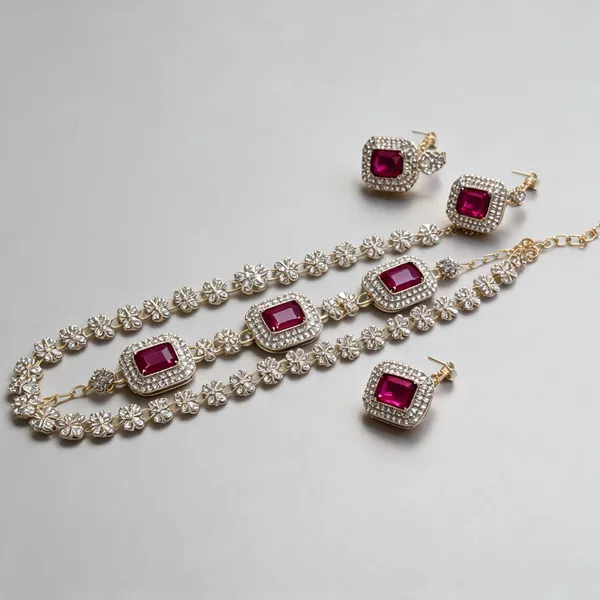 Silver-Tone_Magenta_Stone_Necklace_Earring_Set_For_Women