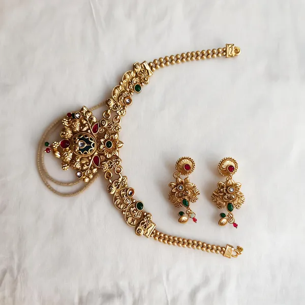 Gold-Tone_Floral_Red_Green_Stone_Bridal_Necklace_Earring_Set_For_Women