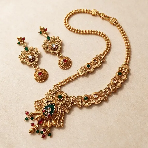 Gold-Tone_Peacock_Motif_Stone_Necklace_Earring_Set_For_Women