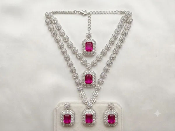Silver_Magenta_Stone_Metal_Necklace_And_Earring_Set_For_Women
