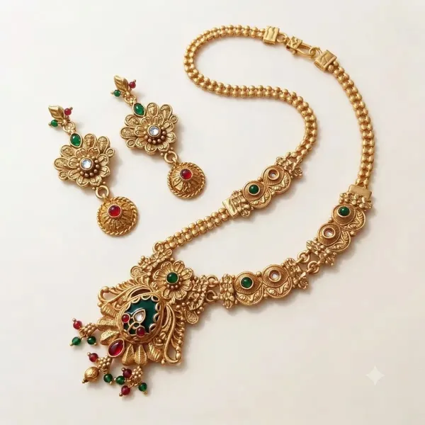 Gold-Tone_Peacock_Motif_Stone_Necklace_Earring_Set_For_Women