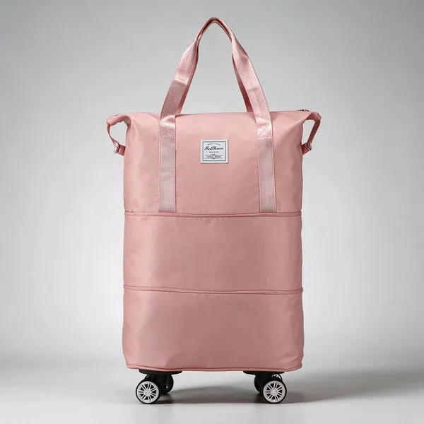 Pink_Nylon_Waterproof_Expandable_Duffle_Trolley_Bag_For_Travel