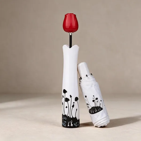 White_Polyester_Rose_Flower_Bottle_Folding_Rain_&_Sun_Umbrella_For_Women