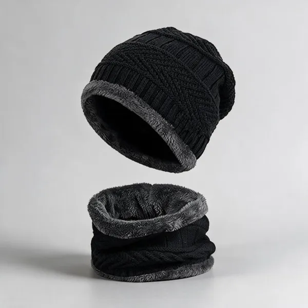 Black_Acrylic_Knit_Fleece-Lined_Beanie_Hat_&_Neck_Warmer_Set_For_Unisex