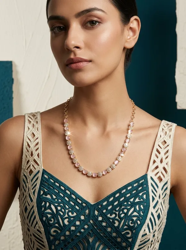 Vosgi_Pink_Stone_Gold_Chain_Necklace_South_Indian_Style