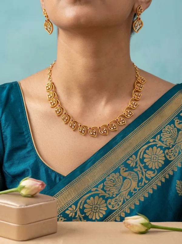 Crystal_White_CZ_Leaf_Teardrop_Necklace_Set_|_Gold-Plated_Temple-Style_Festive_Jewellery