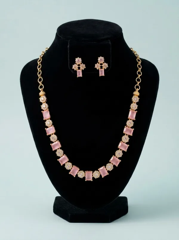 Blush_Pink_Crystal_Floral_Link_Necklace_Set_|_High-Quality_Long-Lasting_Jewellery