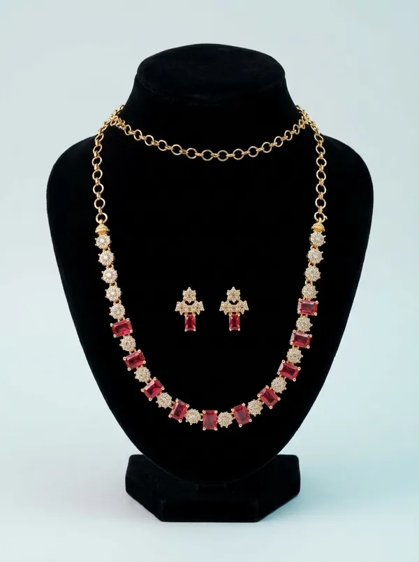 Ruby_Pink_Crystal_Floral_Link_Necklace_Set_|_High-Quality_Long-Lasting_Jewellery