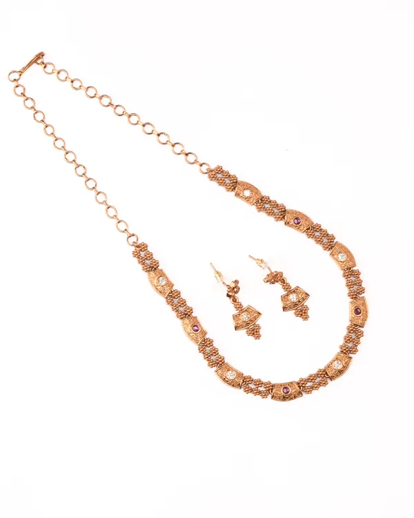 Heritage_White_&_Ruby_CZ_Arch_Necklace_Set_|_Gold-Plated_Temple-Style_Festive_Jewellery