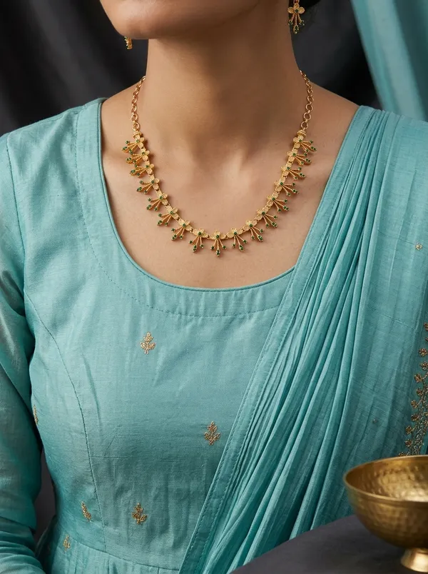 Emerald_Green_Floral_Cascade_Necklace_Set_|_High-Quality_Long-Lasting_Jewellery