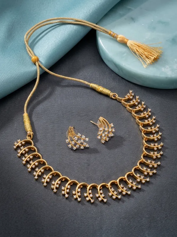 Crescent_CZ_Arch_Necklace_Set_|_Gold-Plated_Minimalist_Bridal_Jewellery_with_Matching_Studs