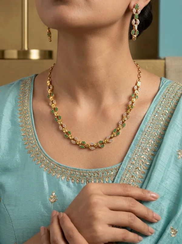 Lakshmi_Coin_Temple_Choker_Set_|_Gold-Plated_White_CZ_Bridal_Jewellery_with_Earrings