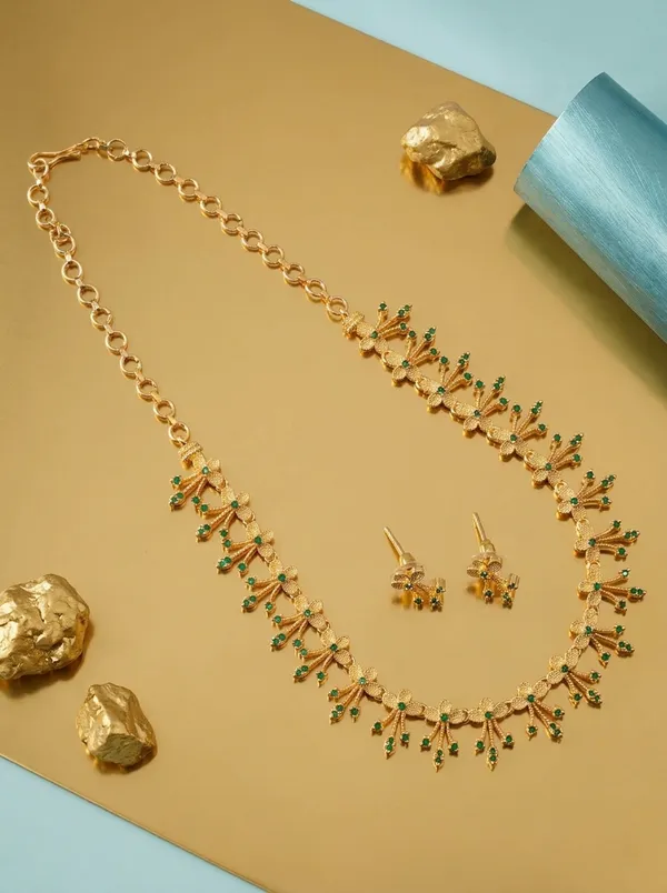Emerald_Green_Floral_Cascade_Necklace_Set_|_High-Quality_Long-Lasting_Jewellery