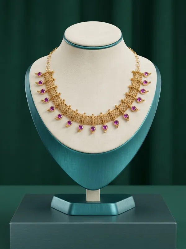 Vosgi_Pink_Stone_Lattice_Gold_Necklace_Design
