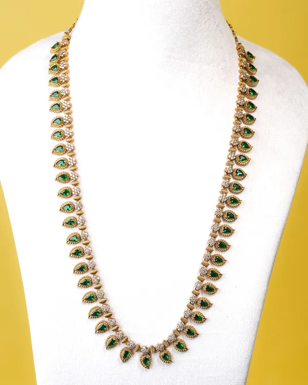 Vosgi_Green_Emerald_White_CZ_Stone_Gold_South_Indian_Haram