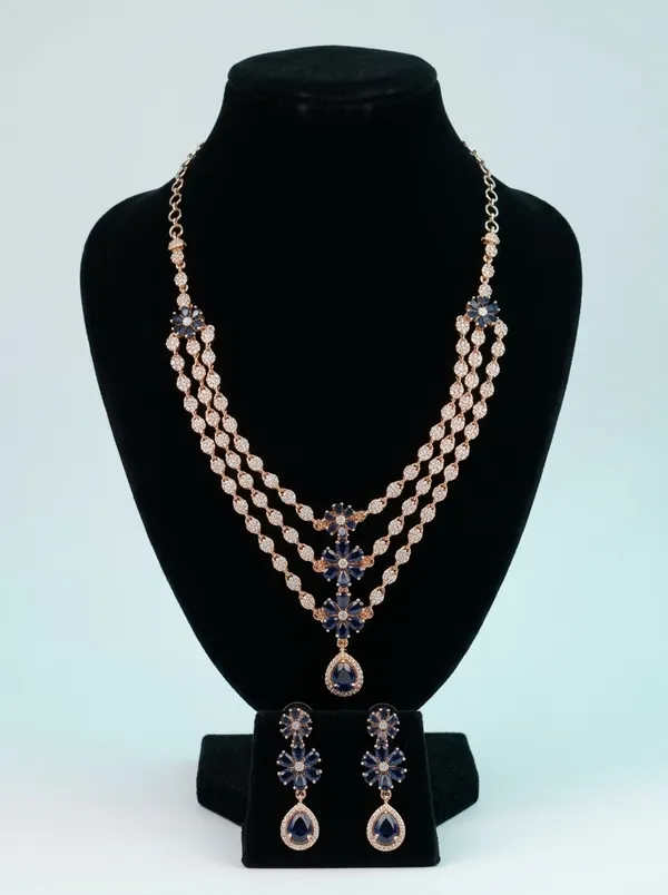 Sapphire_Blue_CZ_Bridal_Necklace_Set_|_Gold-Plated_Triple-Strand_Haar_with_Matching_Earrings