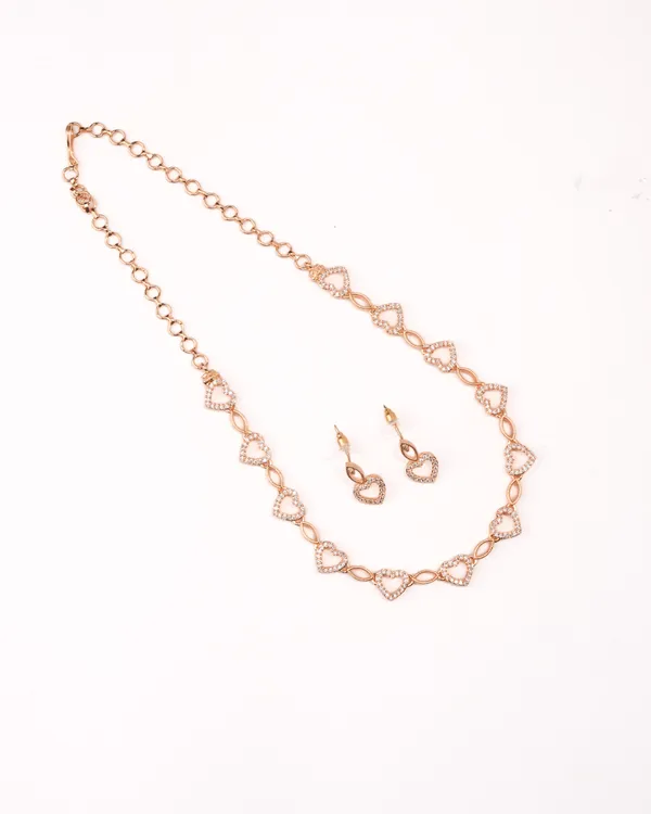 Heart-Link_Crystal_CZ_Chain_Necklace_Set_|_Gold-Plated_Minimalist_Jewellery_with_Earrings