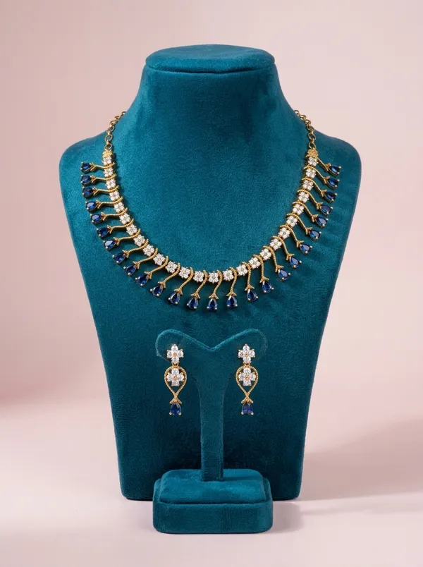 Vosgi_Gold_Plated_Sapphire_Blue_Drop_&_White_CZ_Necklace_Set