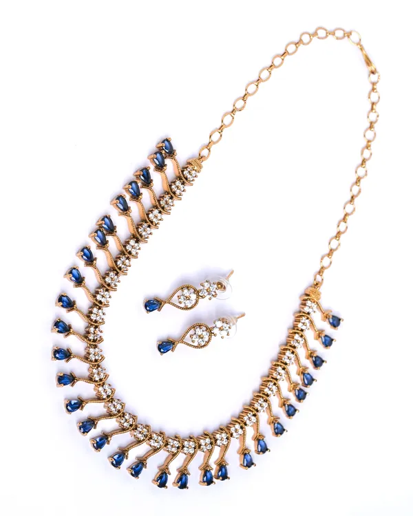 Vosgi_Gold_Plated_Sapphire_Blue_Drop_&_White_CZ_Necklace_Set