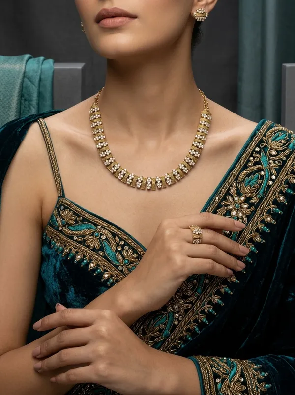 Vosgi_White_Stone_Gold_Necklace_Set_South_Indian_Style